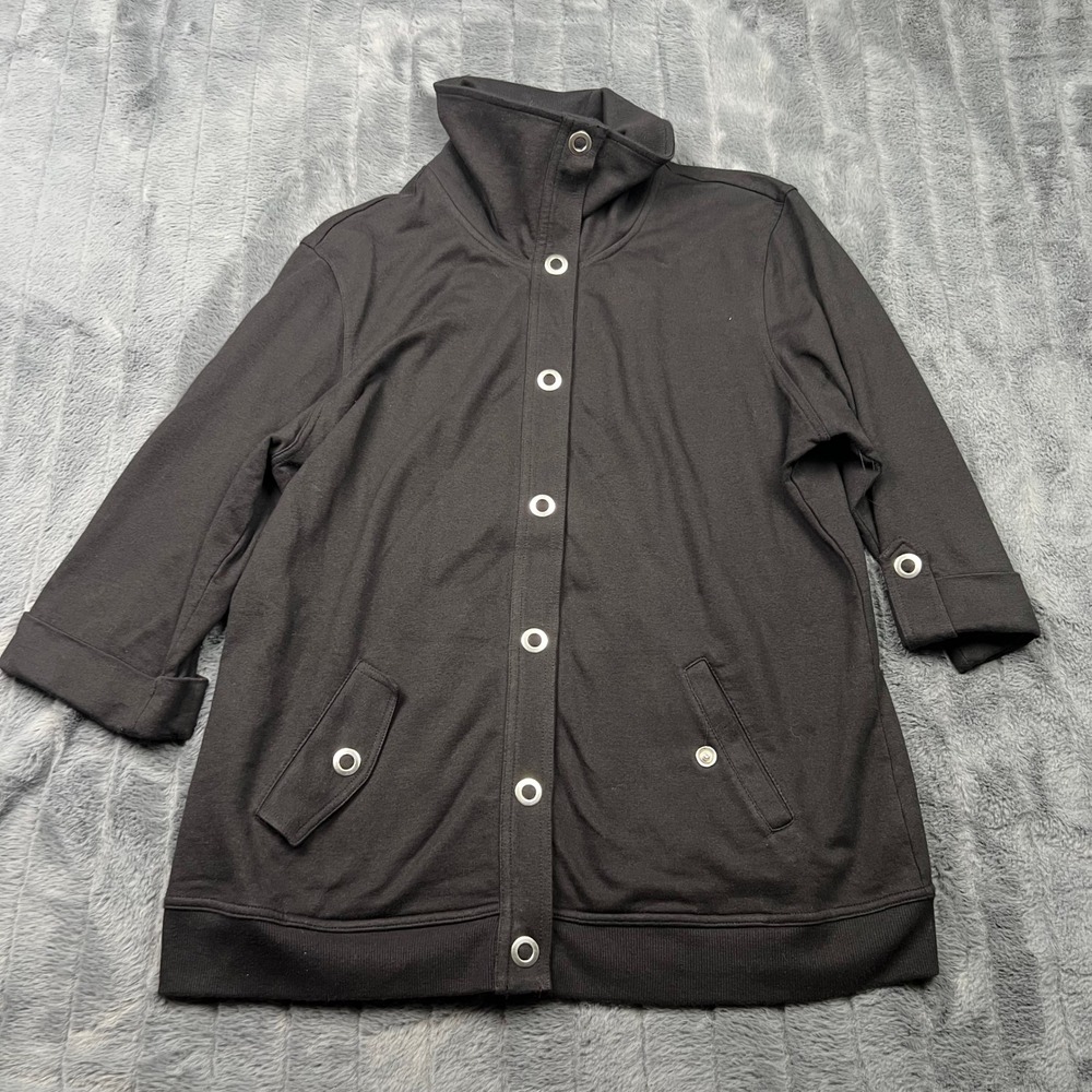 Style & Co Sport Womens Black Snap Front Funnel Neck Cotton Jacket L WPL8046